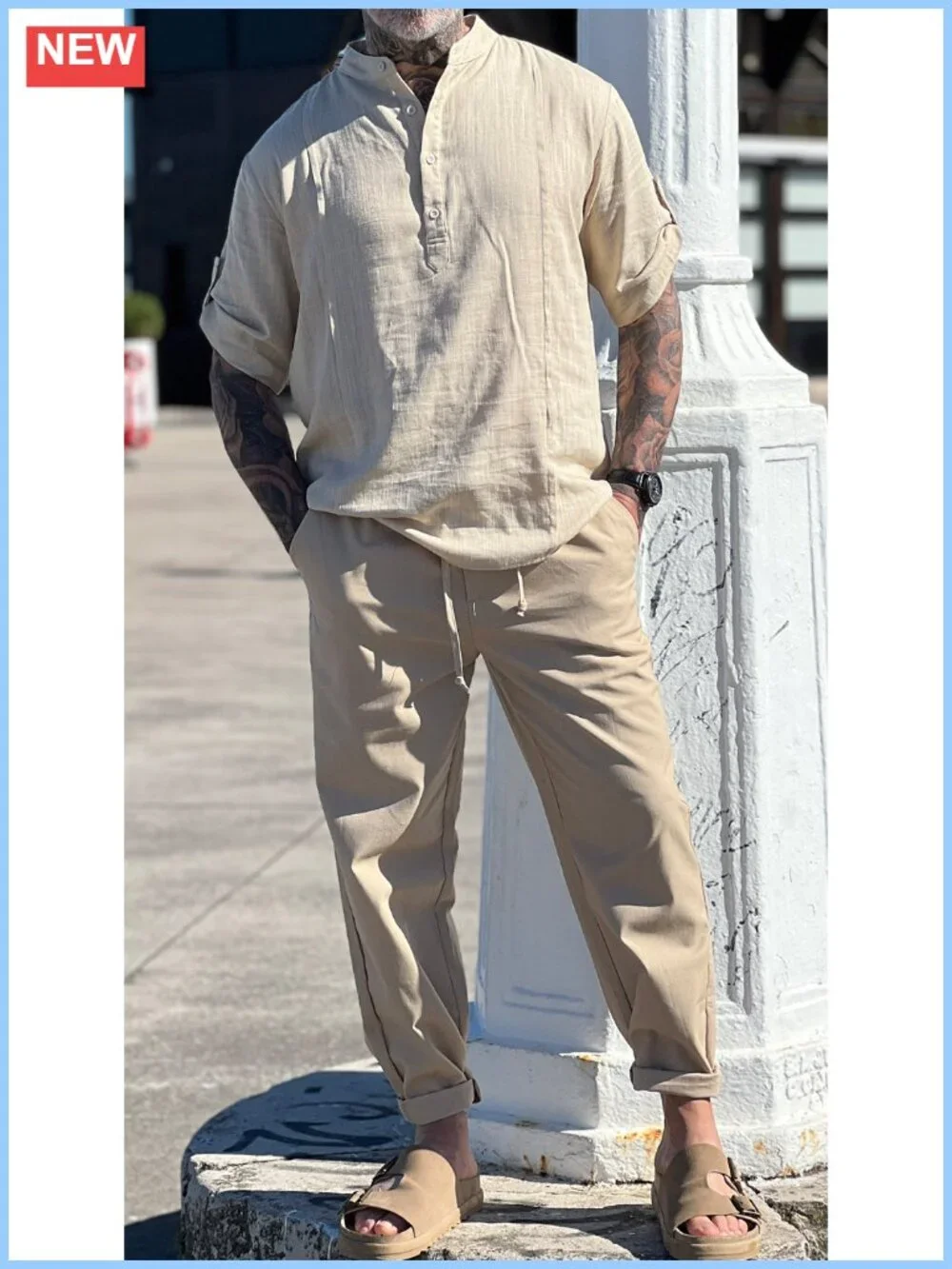 Men's Linen Pants Drawstring Lightweight Casual Beach Summer Straight Leg